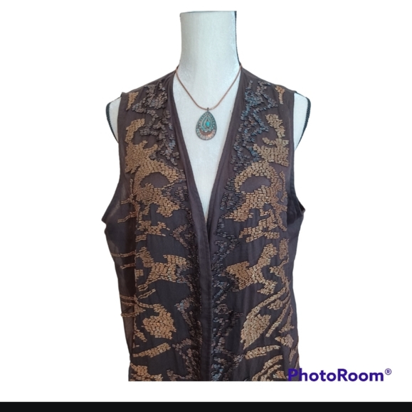 Vest cardigan top blouse with beaded embellishments  in front. - Picture 2 of 4